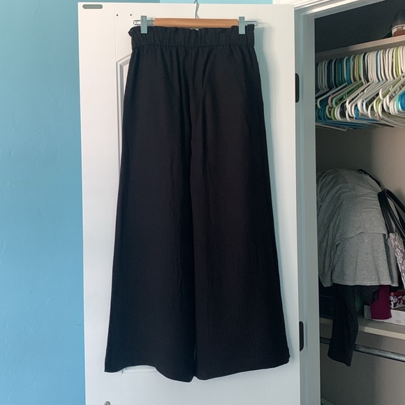 Ann Taylor Loft linen fluid drapey wide leg pants XS extra small black paper bag - Picture 3 of 10